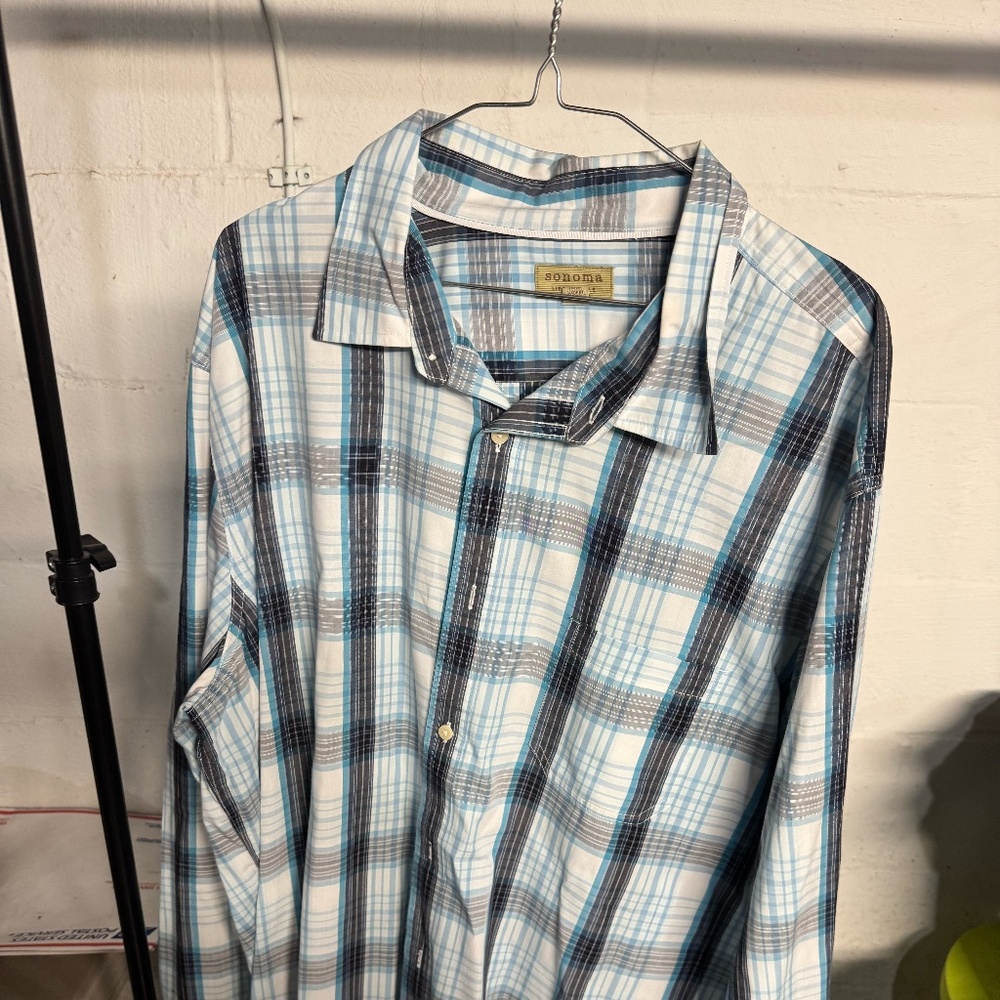 Sonoma long sleeve blue and black plaid dress shirt size XXL